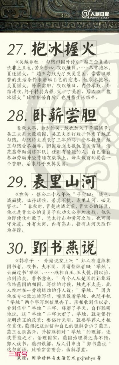 人民日报太贴心了，为了孩子们将古代30个成语典故都总结了出来